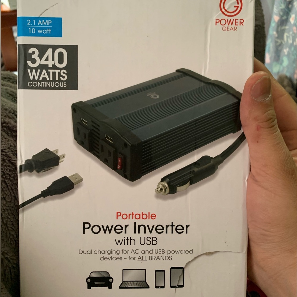 Power Gear Portable Inverter 2-USB, 2-Outlet 2.1A 340W Black 34473